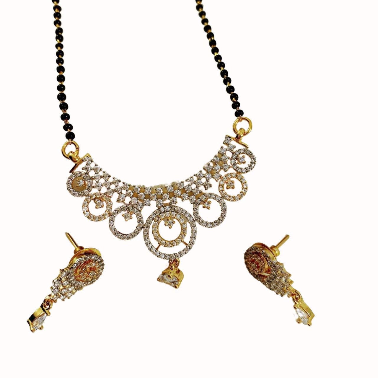 White Stone Mangalsutra with Earring, Mangalsutra Necklace, Mangalsutra Chain, Mangalsutra Earrings, Mangal Sutra, Indian Jewelry Set